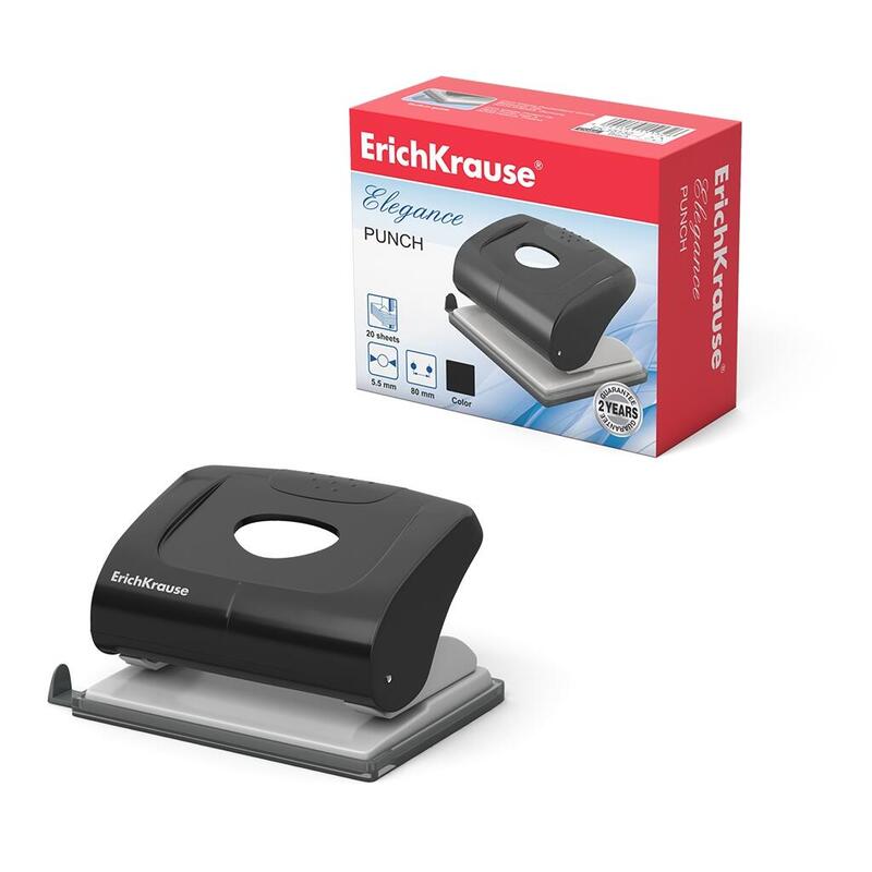Erichkrause Perforadora Elegance - Perfora Hasta 20 Hojas - Mecanismo De Acero De Alta Calidad - Base De Plastico - Diametro De Agujero De 55 Mm - Color Variado