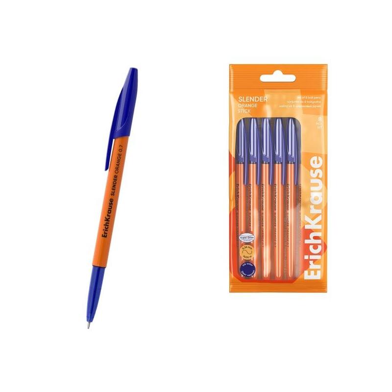 Erichkrause Slender Stick Orange Pack De 8 Boligrafos Con Capuchon - Punta De Aguja 0.7mm - Cuerpo Opaco Naranja -