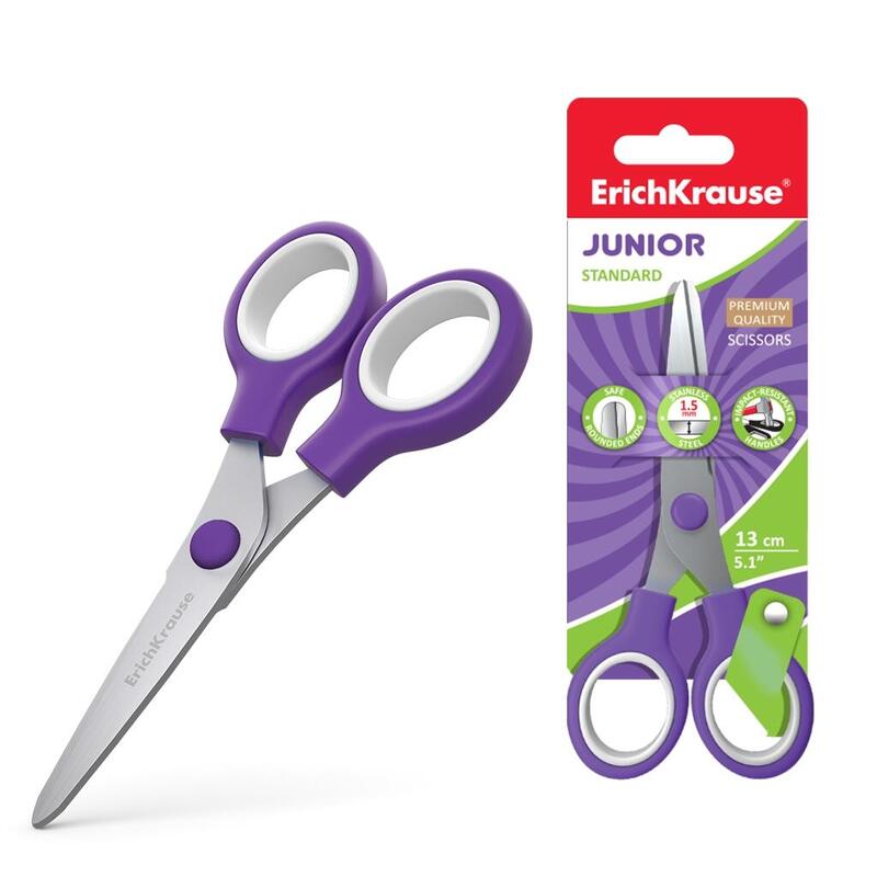 Erichkrause Tijeras Standard Junior - Cuchillas De Acero Inoxidable - Extremos Redondeados - Resistente A La Corrosion - Mangos De Plastico Resistente - Color Variado