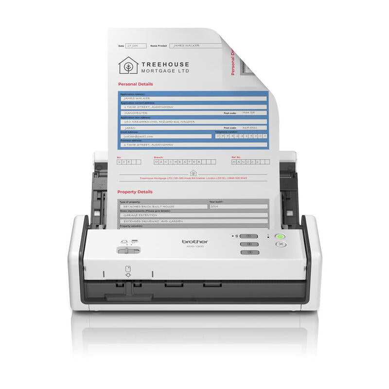 Escáner Documental Brother Ads-1300 Con Alimentador De Documentos Adf Doble Cara