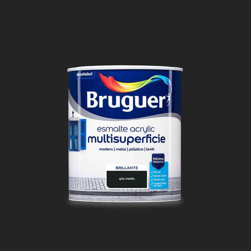 Esmalte Acrylico Multisuperficie Brillante Gris Medio 0,750l 5057524 Bruguer