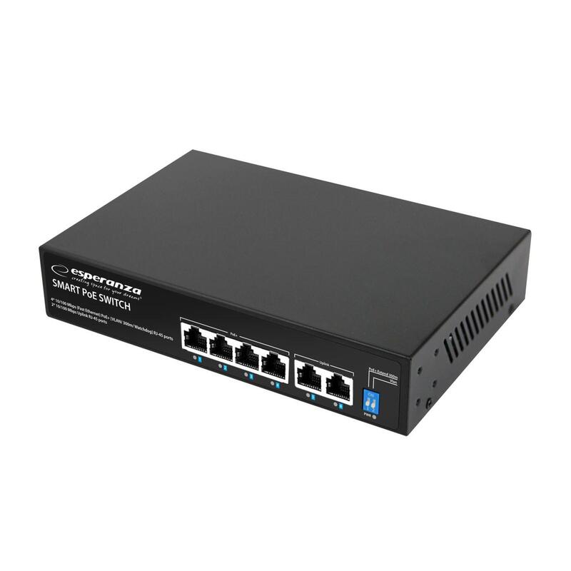 Esperanza Ens105 Conmutador Poe De 6 Puertos 10/100 60w