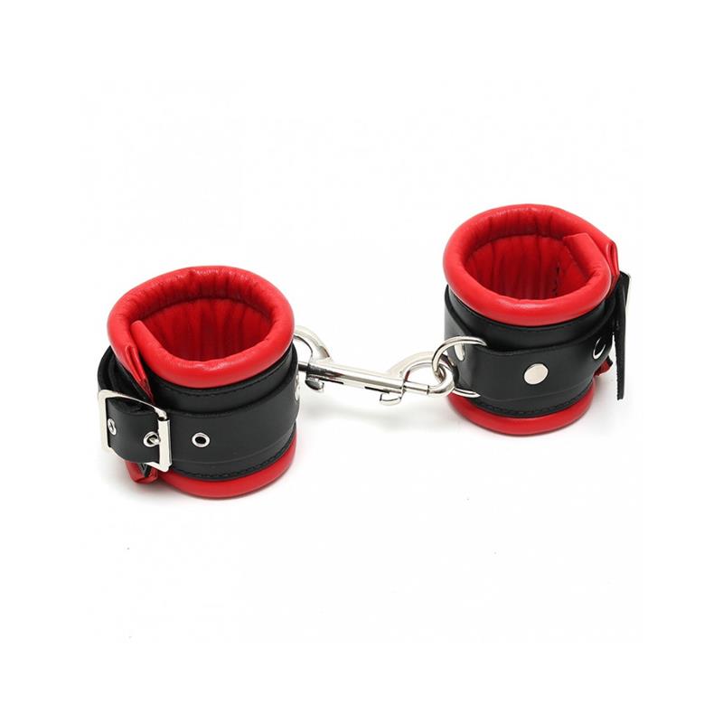 Esposas Cuero Negro Y Rojo 7 Cm