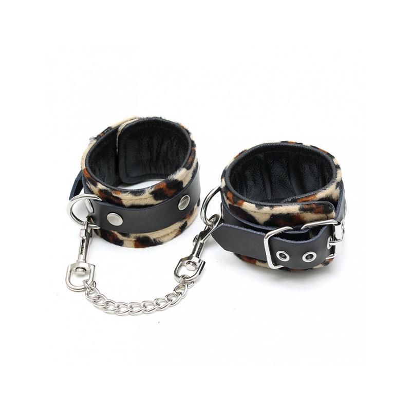 Esposas De Cuero Estampado Leopardo Ajustable