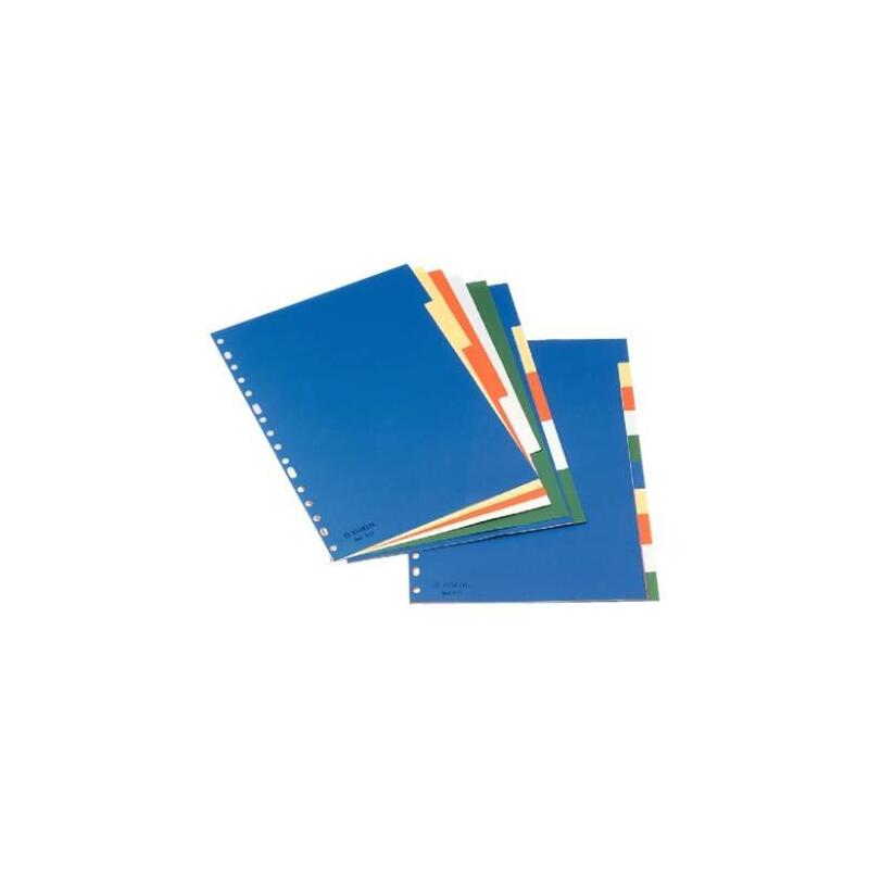 Esselte 10 Separadores Multitaladro Polipropileno A4 Colores Con Carátula Índice Cartón Blanco / Negro