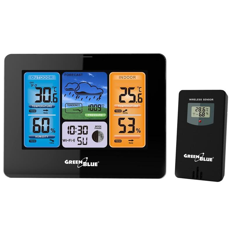 Estación Meteorológica Wifi Greenblue, Compatible Con Tuya, Sensor Exterior, Calendario, Previsión Meteorológica, Barómetro, Gb215