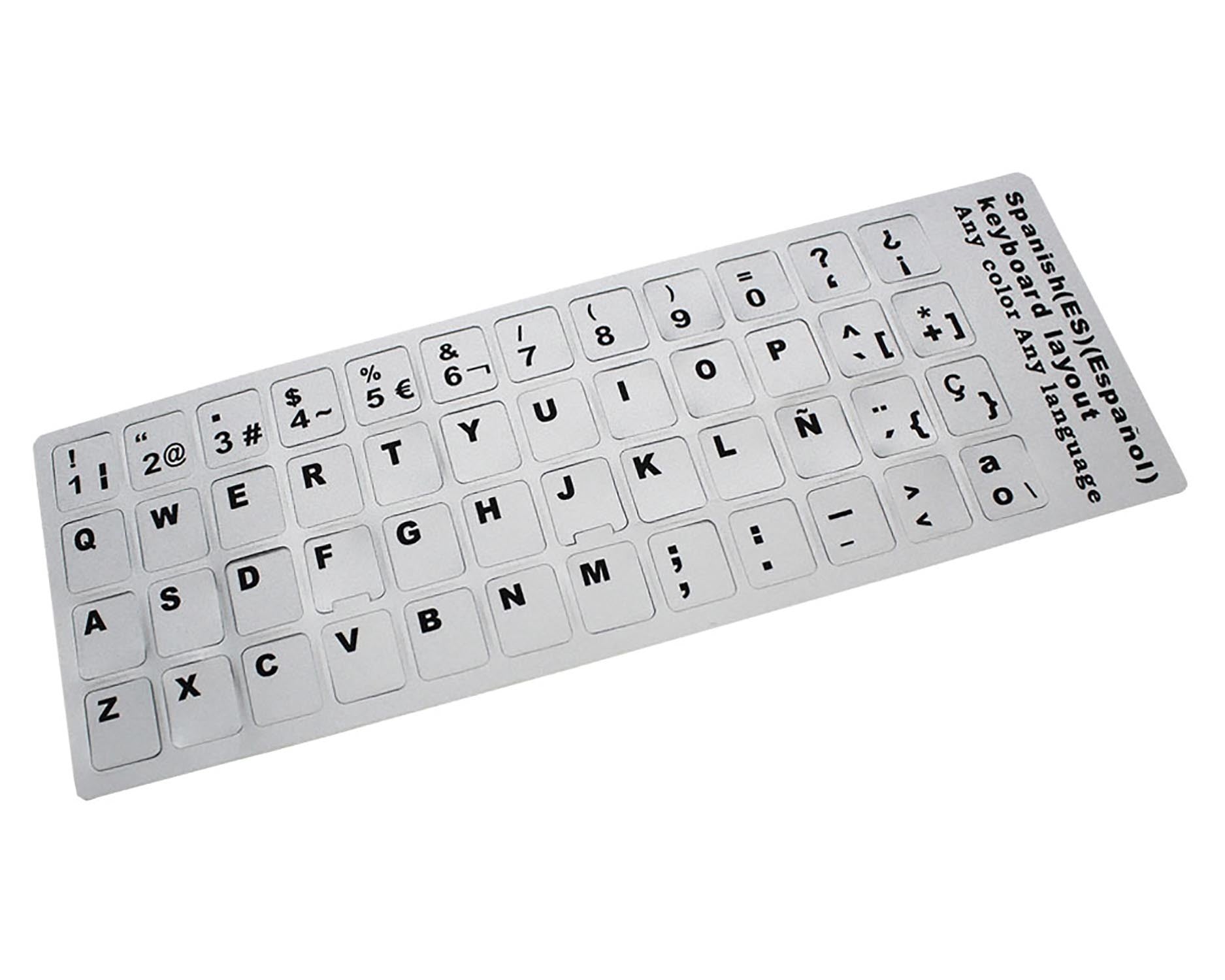 Pegatina Para Convertir Teclado En Español / Castellano Plata Con Letras En Negro