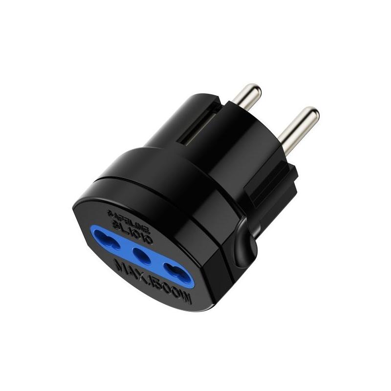 Ewent Adaptador De Viaje Schuko 16a - Hembra Tipo L - Negro