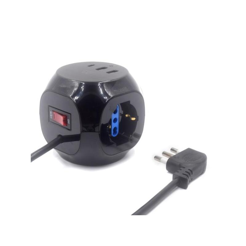 Ewent Regleta Con 6 Tomas De Sobremesa En Forma De Cubo - 3 Tomas L/F (Schuko) - 2x Usb-A - 1x Usb-C - Enchufe Italiano