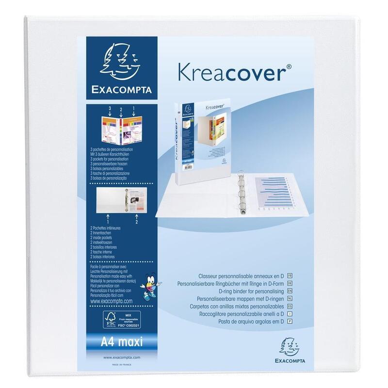 Exacompta Carpeta 2 Anillas Mixtas 60mm Kreacover Forrada Pp A4+ Personalizable 3 Bolsos Exteriores Blanco