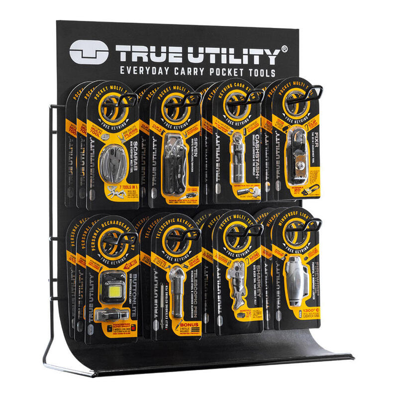 Expositor 8 Ganchos True, Metalico Negro, Con 8 Referencias, 3 Unidades De Cada Una, Total 24 Unidades, 41 X 20 X 45 Cm