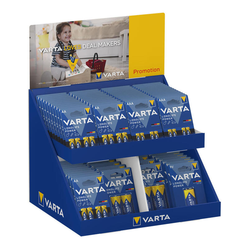 Expositor De Carton De Sobremesa Con Blisters Varios Aaa-Aa-C-D-9v Varta 43x36x29cm