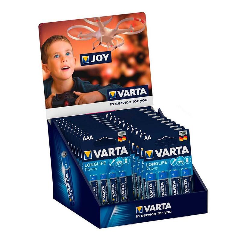 Expositor De Carton De Sobremesa De Pilas Varta "Long Life" 10 Blisters 4xaaa Lr03 +10 Blisters 4xaa Lr06 Varta 27x18x17cm