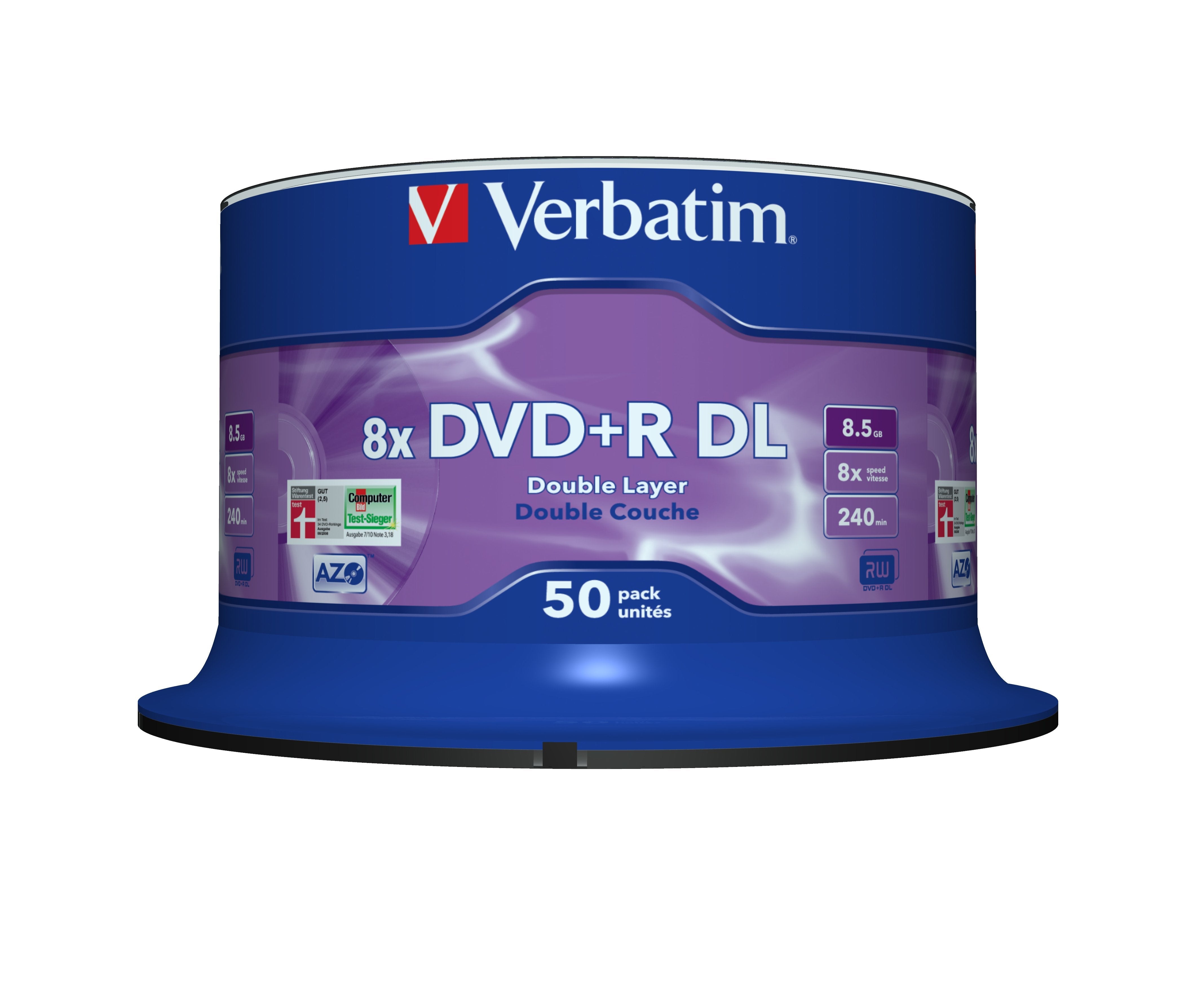 Verbatim 43758 Dvd+R Dl Verbatim Spindle 50 8.5gb 8x Matt Silver Surface