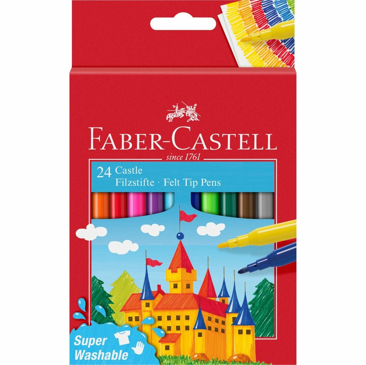 Faber-Castell Castle Pack De 24 Rotuladores - Tinta Con Base De Agua Lavable - Colores Surtidos