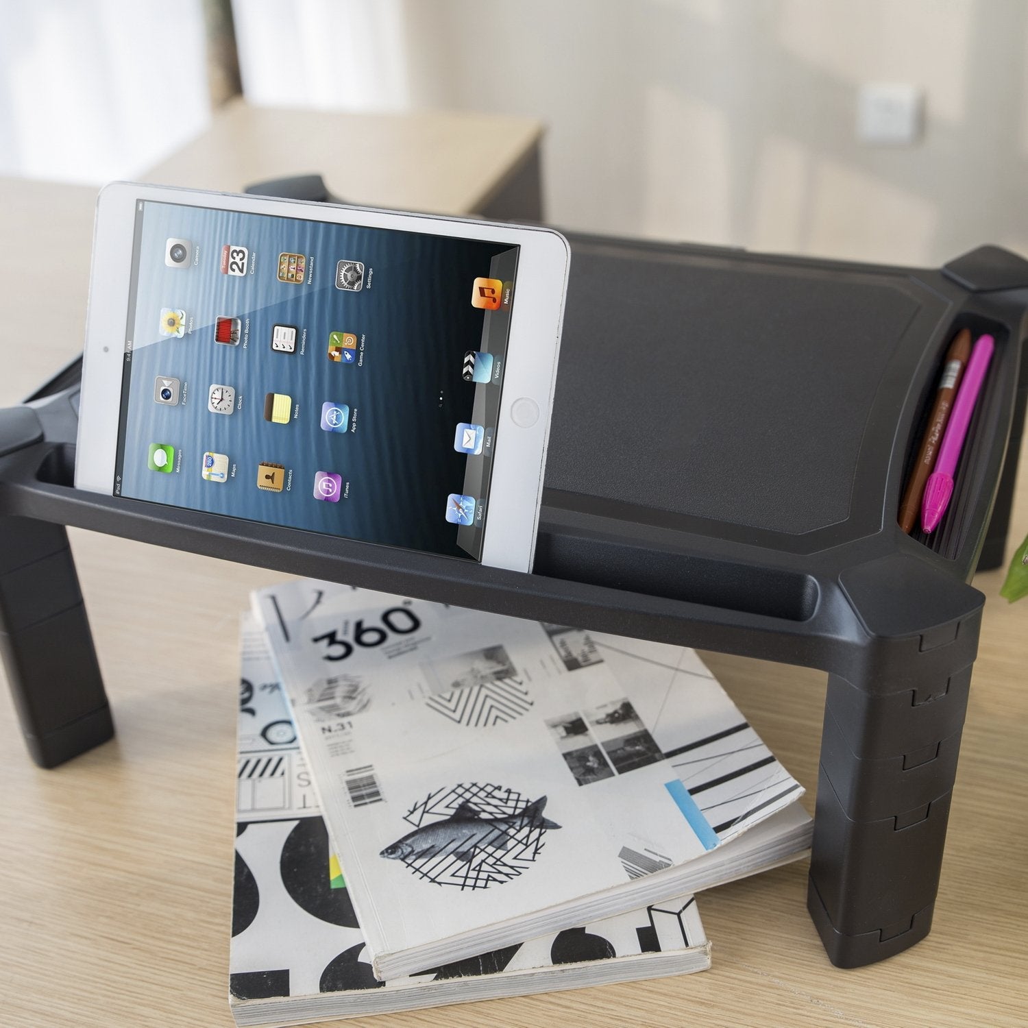 Aisens Soporte Elevador Xl Para Monitor Hasta 32" O Portatil - Regulable En Altura - Compartimento Guardaobjetos -