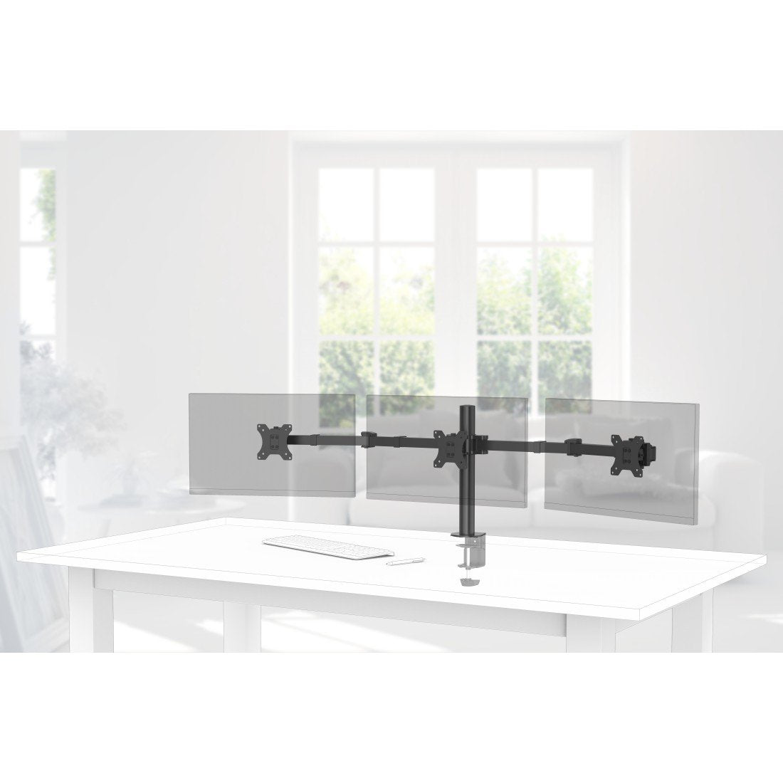 Hama | Soporte Para 3 Monitores De 13" A 27" (Vesa 75x75-100x100, Inclinación +25°/-25°, Giro 180°, Hasta 7kg, Ajustable En Altura), Color Negro
