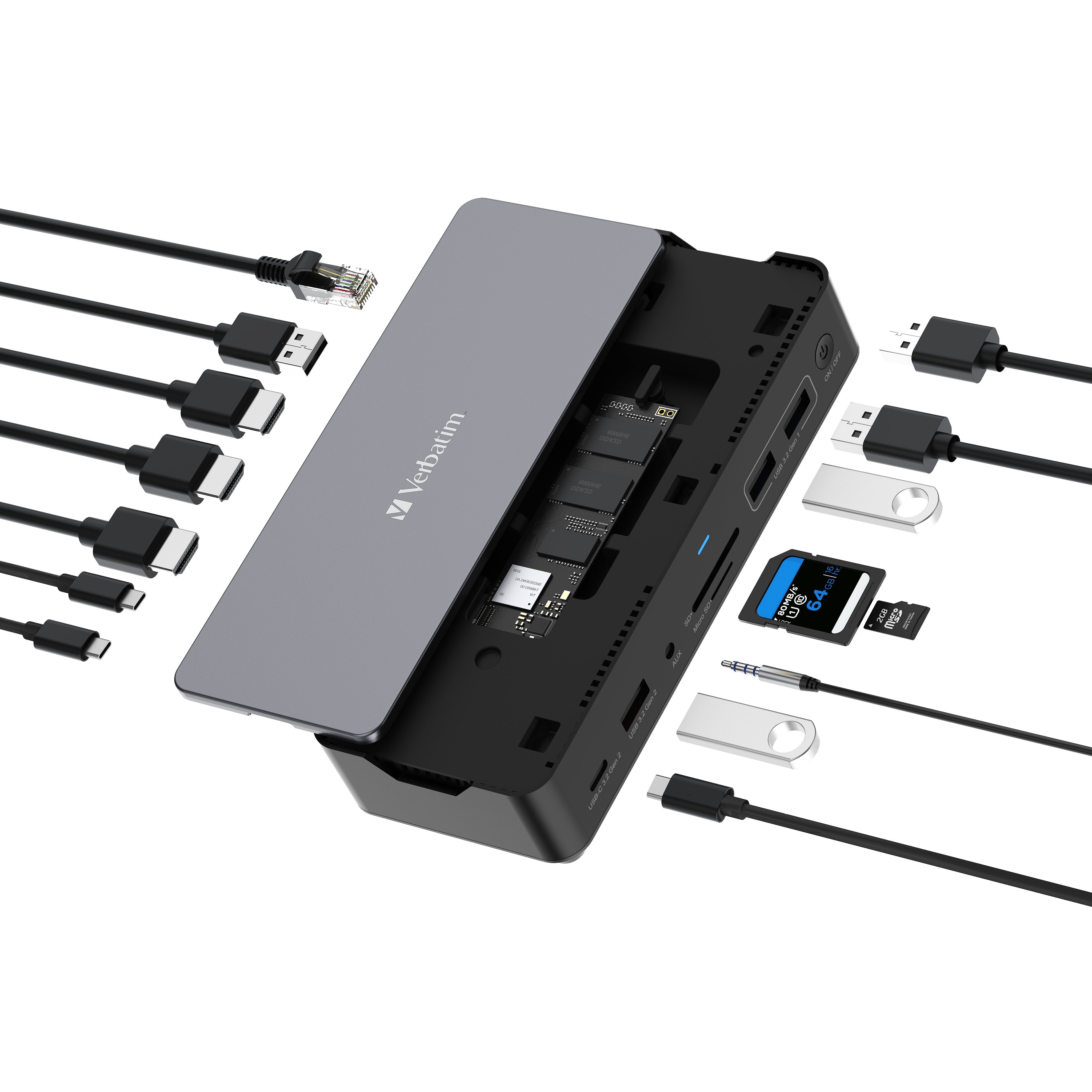 Verbatim Usb-C Pro Dockingstation Cds-15s Con Hdmi/4k/Usb-A/Usb-C/Ssd Slot/Sd