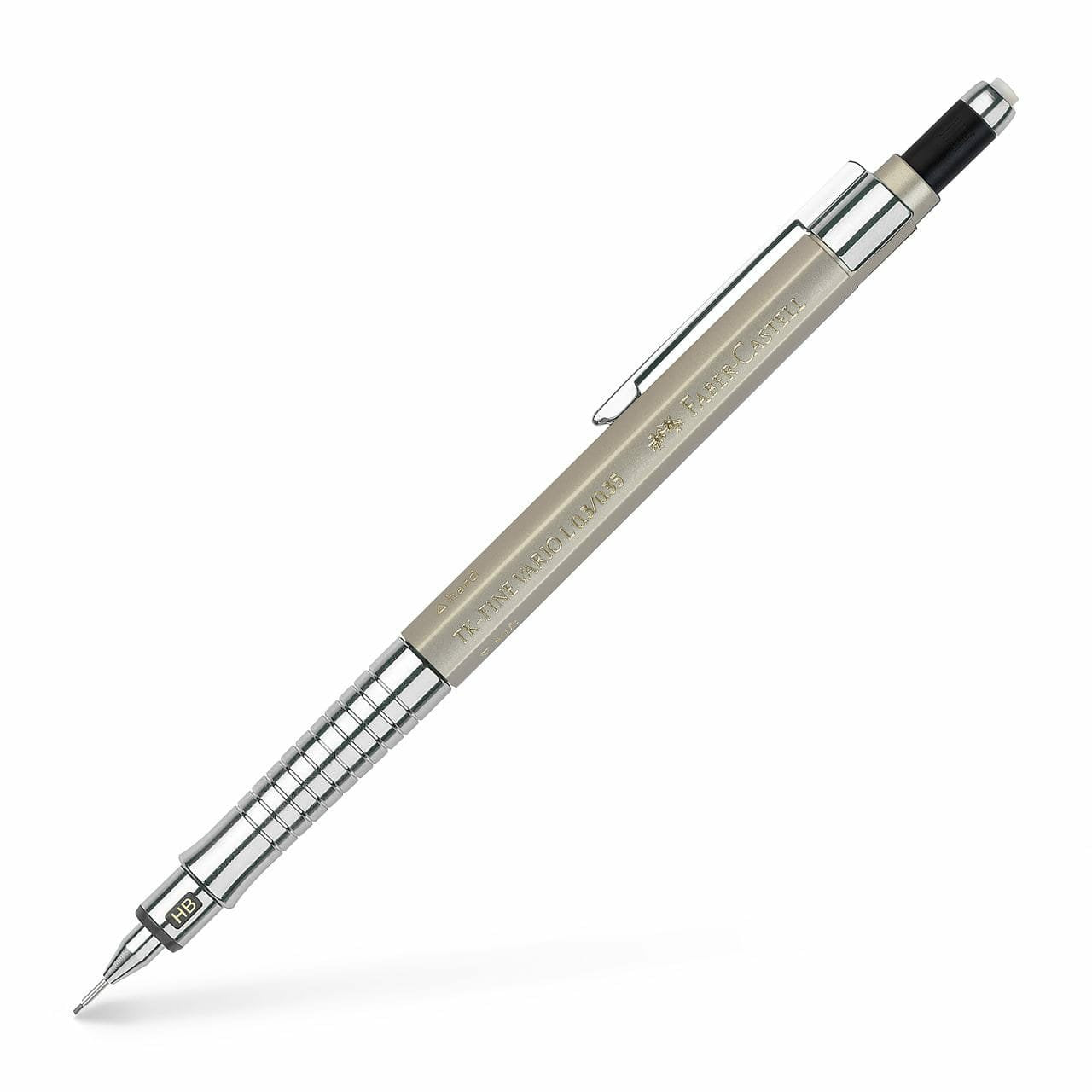 Faber-Castell Tk-Fine Vario L Portaminas Hb 0.3mm - Con Goma De Borrar - Clip De Metal - Color Champagne