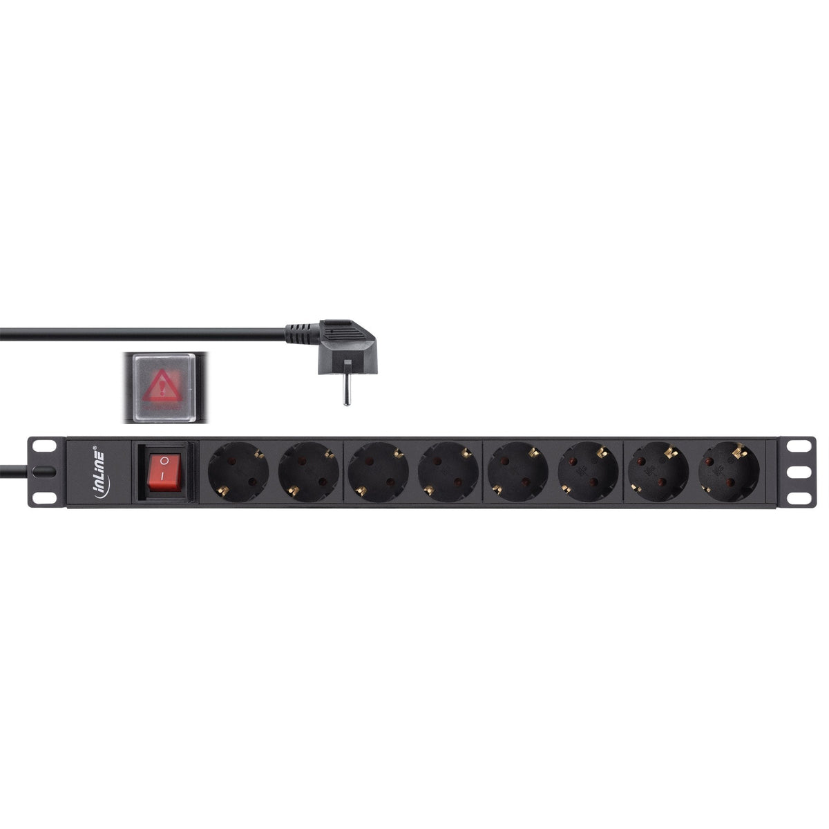 Regleta Inline De 19", Contacto De Protección De 9 Contactos, Con Interruptor, 2 M, Negro