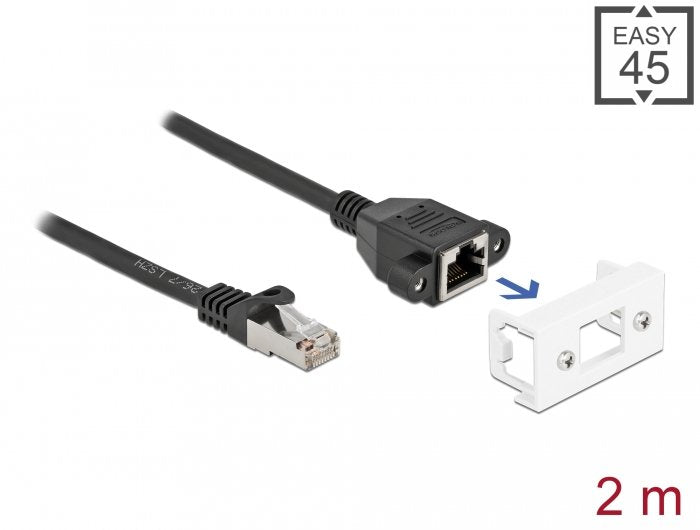 Delock Netzwerk Verlängerungscable Für Easy 45 Modul S Ftp Rj45 Stecker Zu Rj45 Buchse Cat.6a 2 M Schwarz Weiss