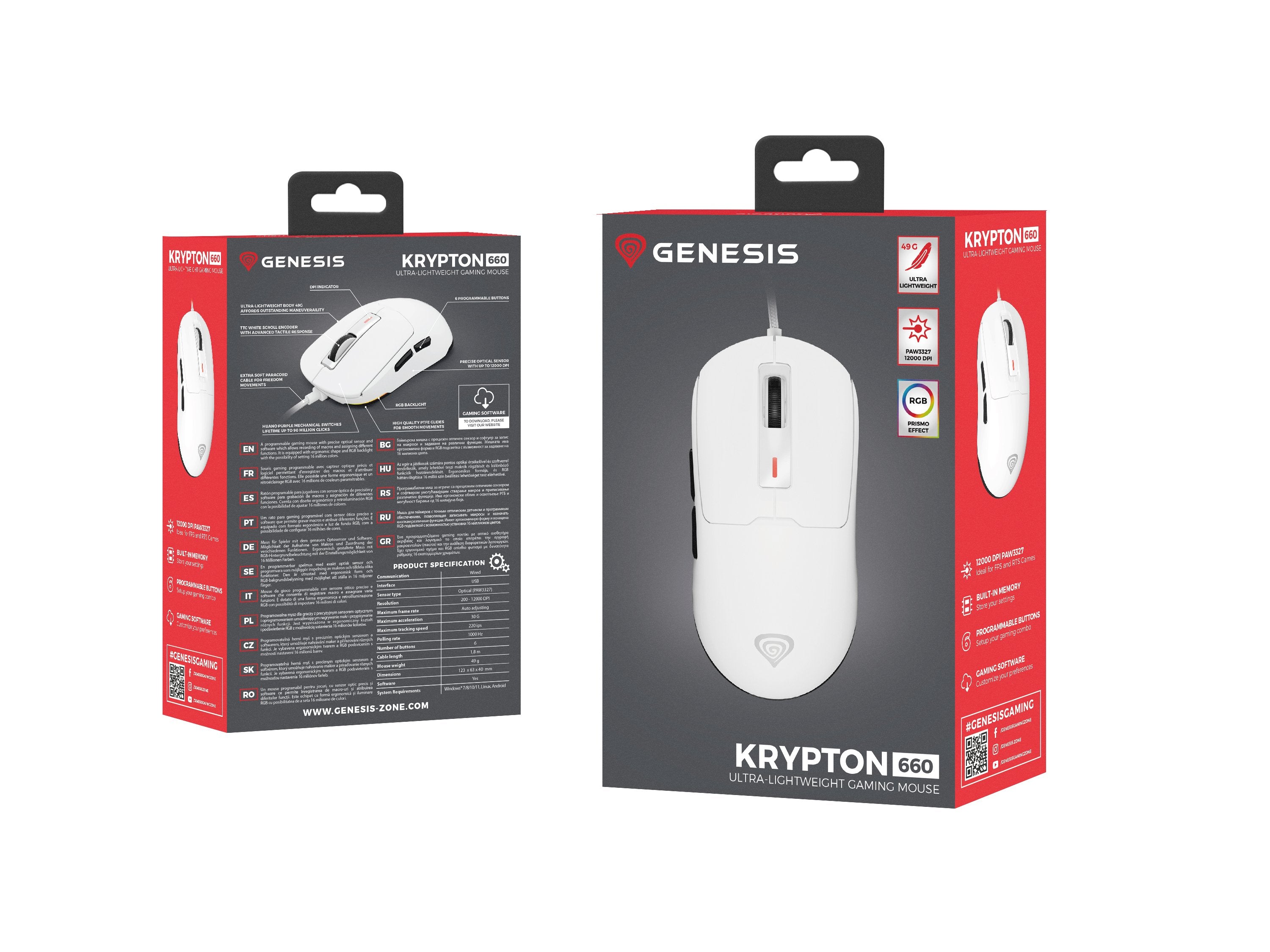 Raton Gaming Genesis Krypton 660 Rgb Sensor Pmw3327 12.000 Dpi Blanco