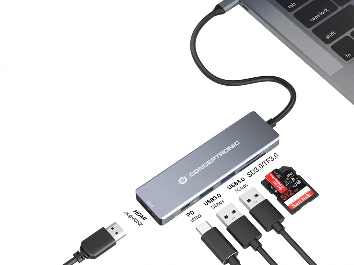 EAN 4015867234075 - Conceptronic DONN23G base para portátil y replicador de puertos Alámbrico USB 3.2 Gen 1 (3.1 Gen 1) Type- imagen 3