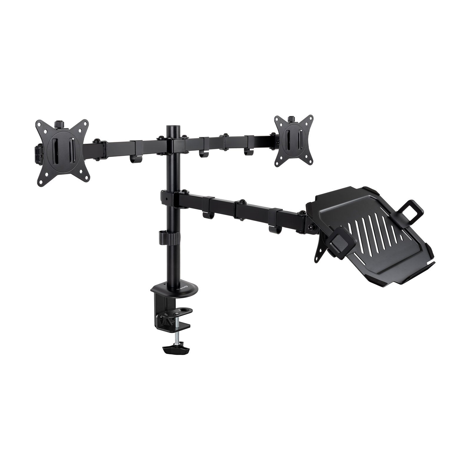 Tooq Soporte De Mesa Para 2 Monitores De 17"-32" + Bandeja Para Portatil - Gestion De Cables - Peso Max 9kg X Brazo -