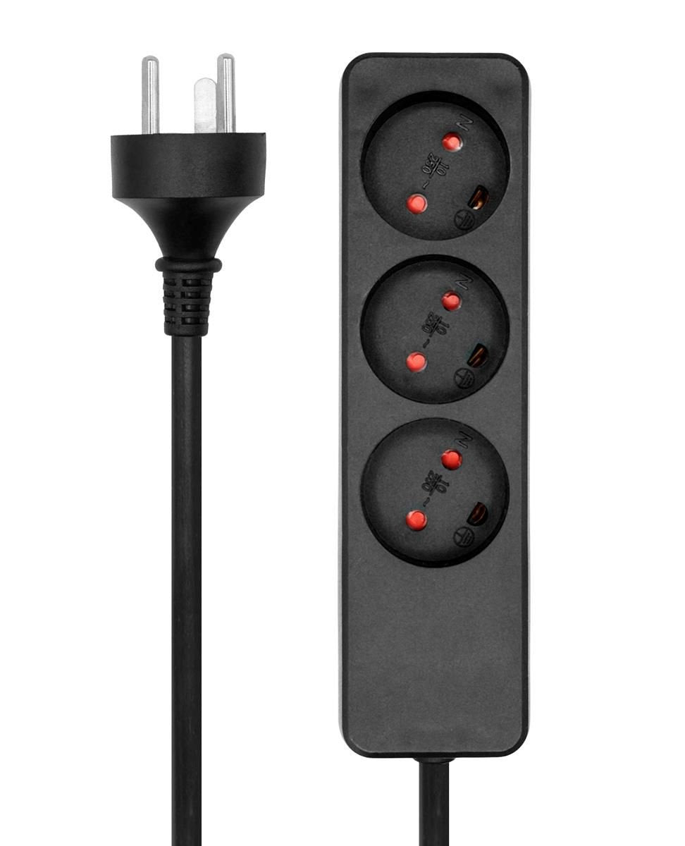 Danish Power Strip 3-Way Black, With 10m Edb Cable