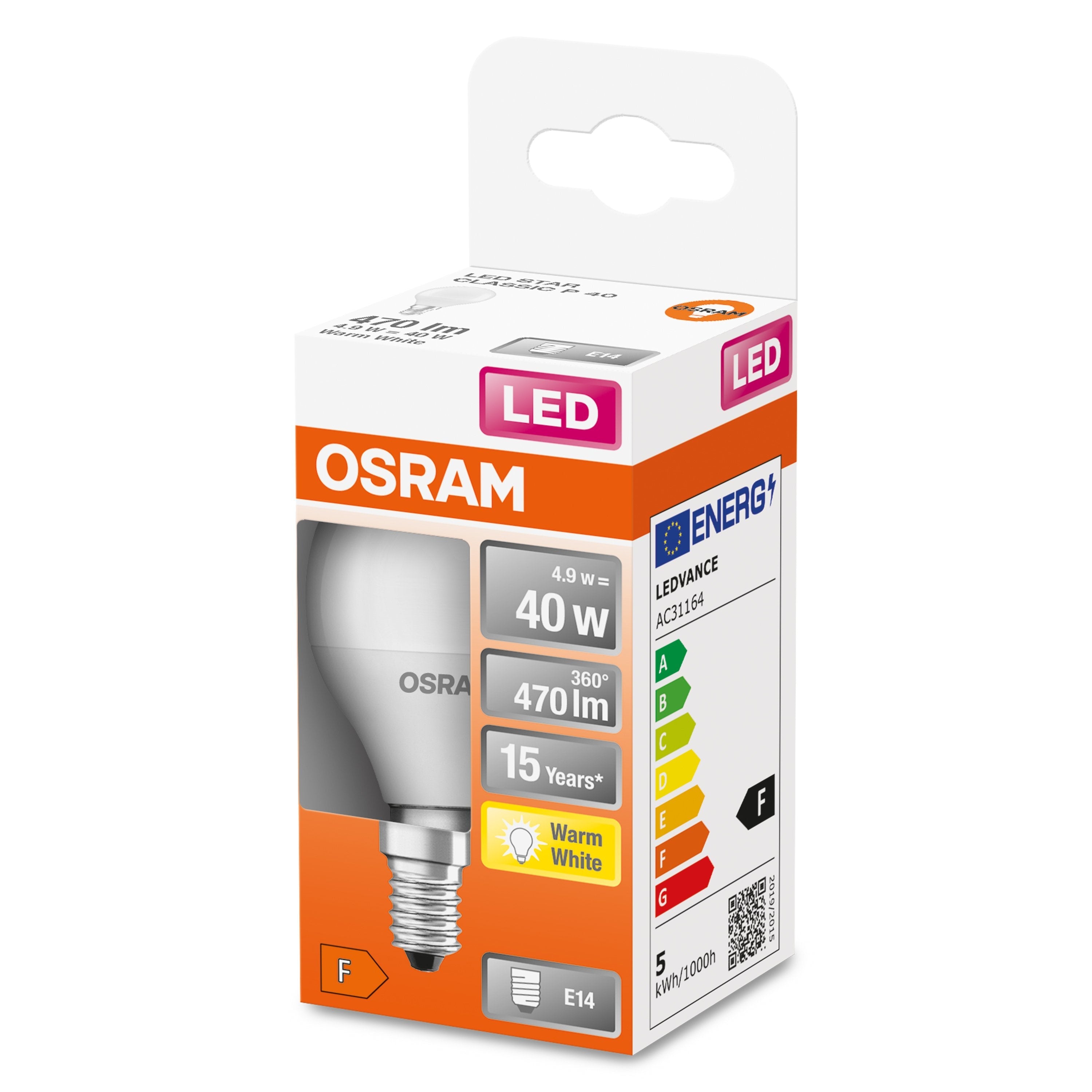 Osram Bombilla Led Esférica Mate Con Disipador De Calor - 4w Equivalente A 40w E14 - Blanco Cálido