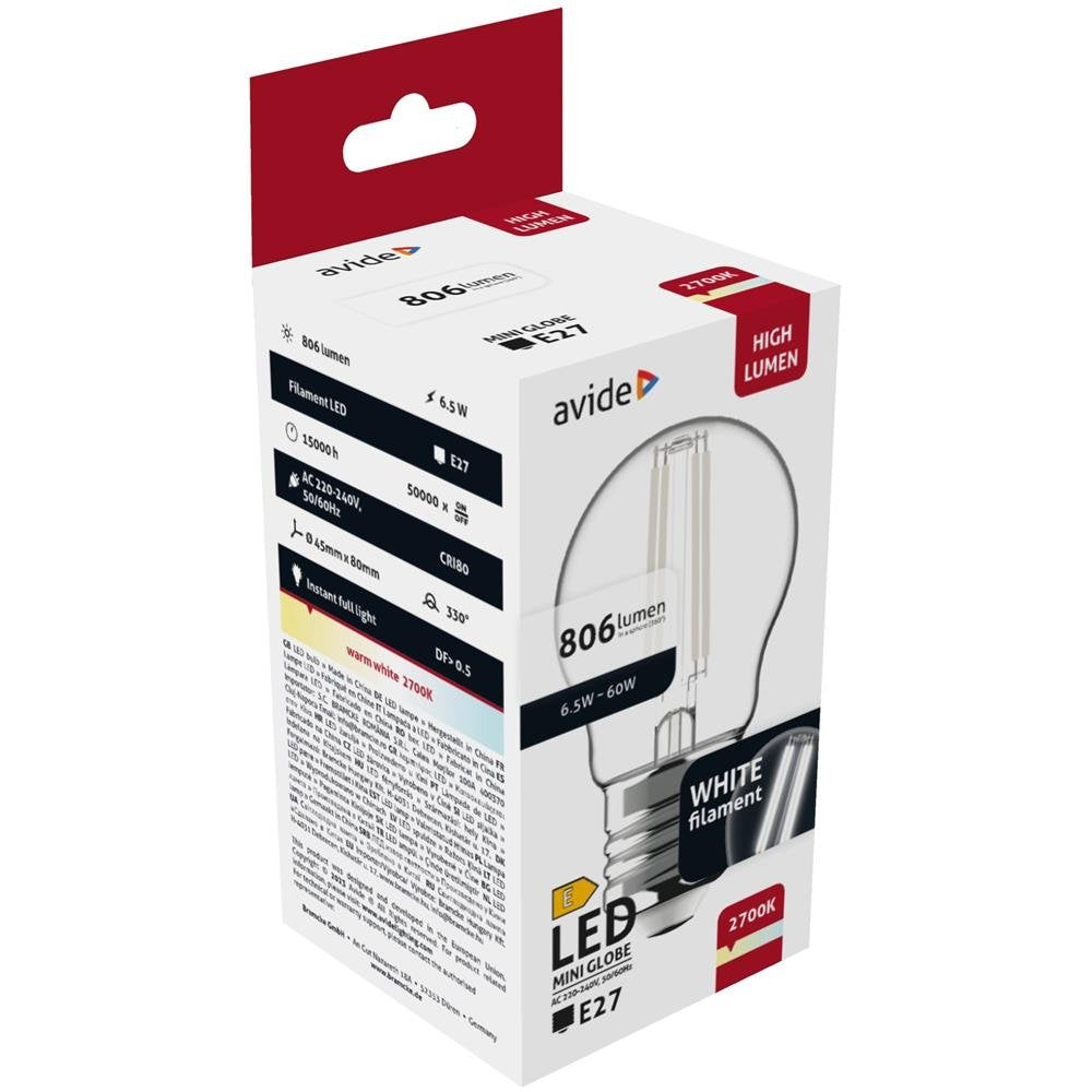 Avide Led Birne Blanco Filament Mini Globe 6.5w E27 Ww 2700k