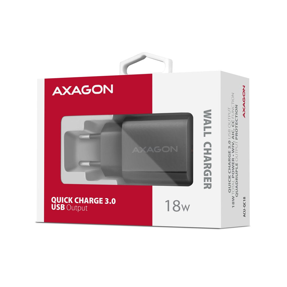 EAN 8595247908339 - Axagon ACU-QC18 kroviklis jungiama tinkl QC 18W, 1x port USB-A, QC3.0/AFC/FCP/SMART Juoda Teléfono móvil, imagen 9