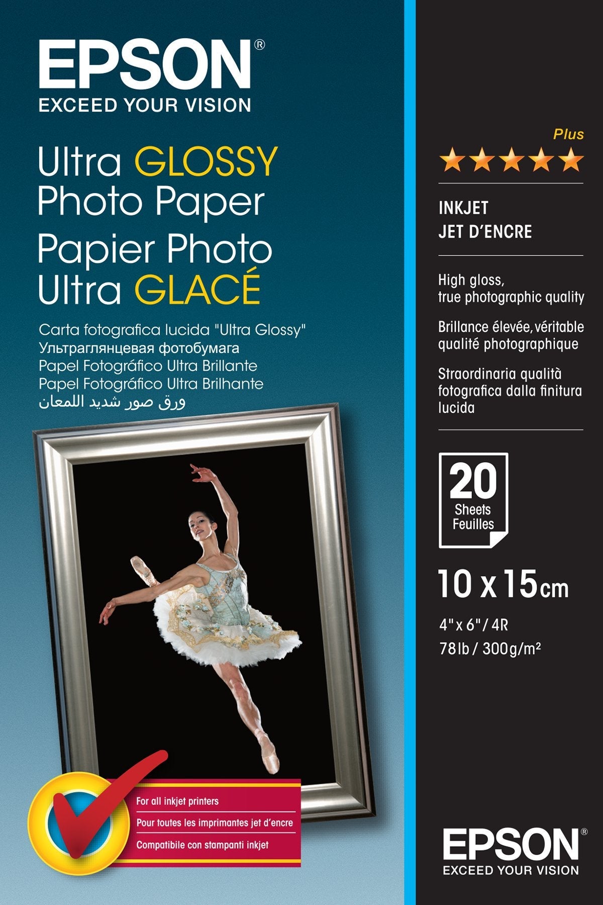 Original Epson Papel Inkjet Fotografico Glossy Ultra 10x15 300gr 20 Hojas