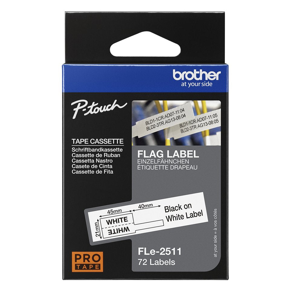 Brother Fle-2511 Negro On Blanco Flag Tape For Brother P-Touch D800w P900w P950nw