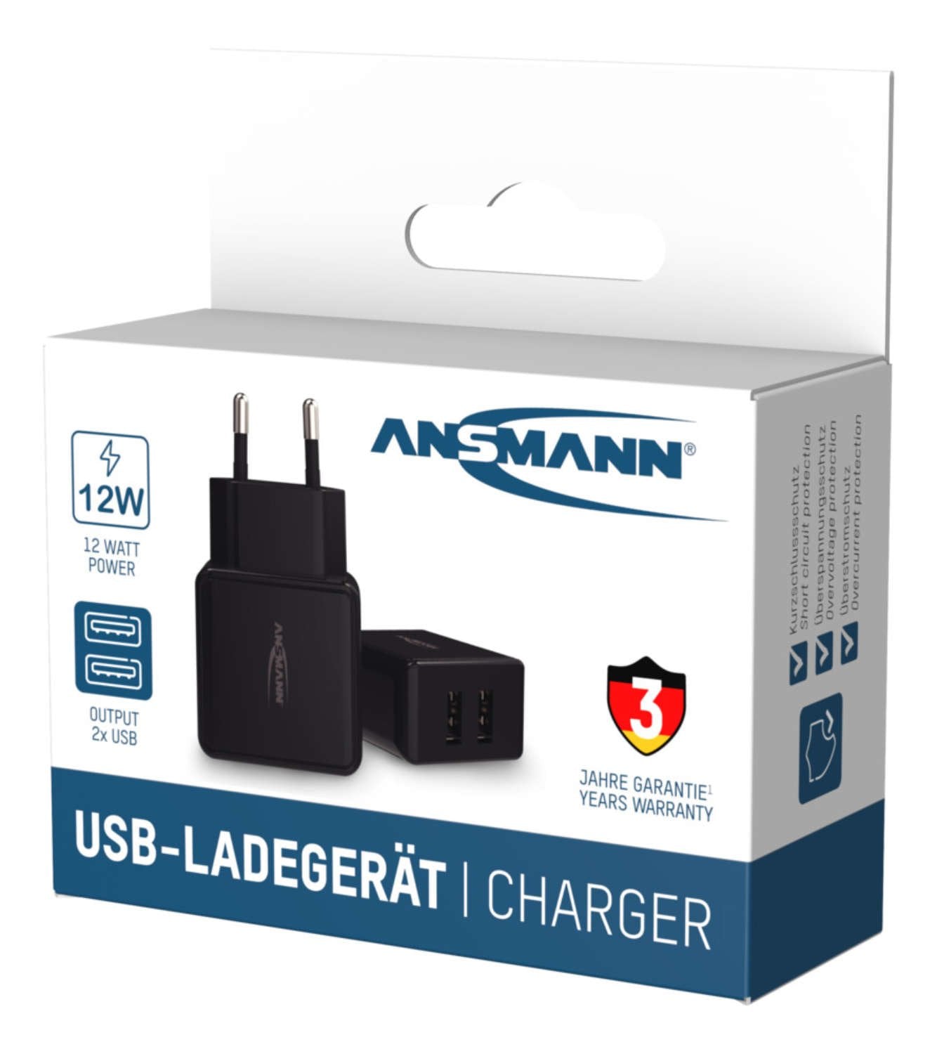 Cargador De Pared Ansmann Hc212 2xusb 2400ma Negro