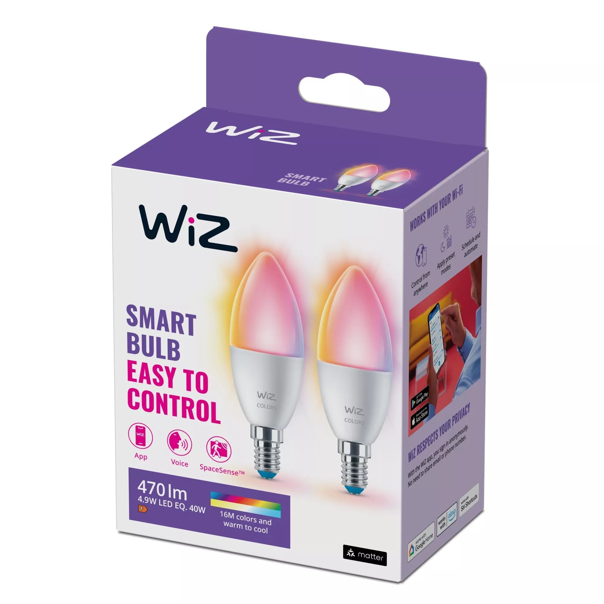 Bombilla Wiz 2 Bombs Vela 40w E14 Rgb Bt & Wifi