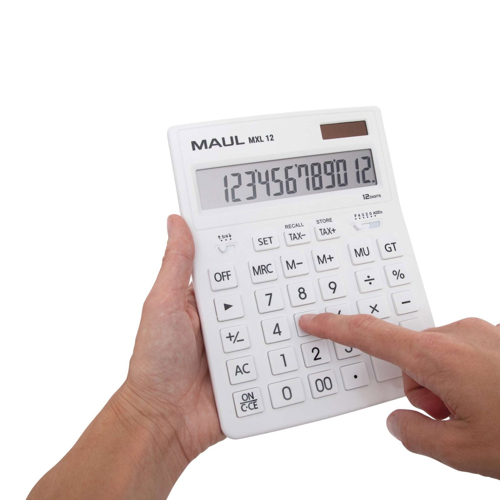 Maul Calculadora Bolsillo Mxl 12 Pantalla Grande De 12 Dígitos Calculadora Grande Con Funciones Comerciales Calculadora Con Batería Y Energía Solar 20,5 X 15,5 X 3,5 Cm Blanco