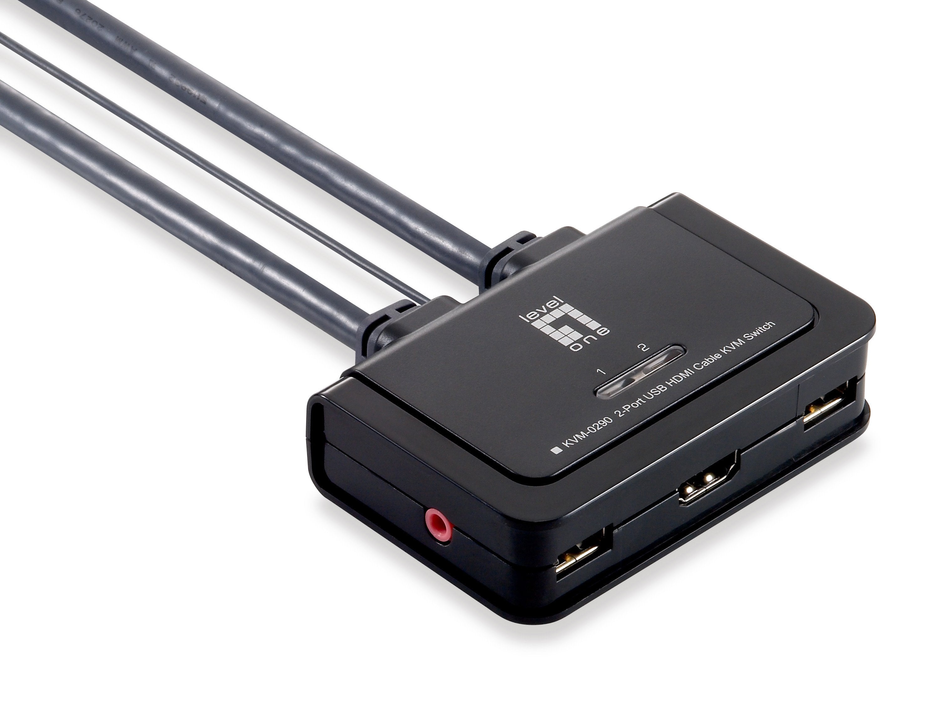 Level One Kvm Kvm-0290 Conmutador Automatico V/T/M 1a2 Cpus Hdmi Usb Con Audio Cables Incluidos