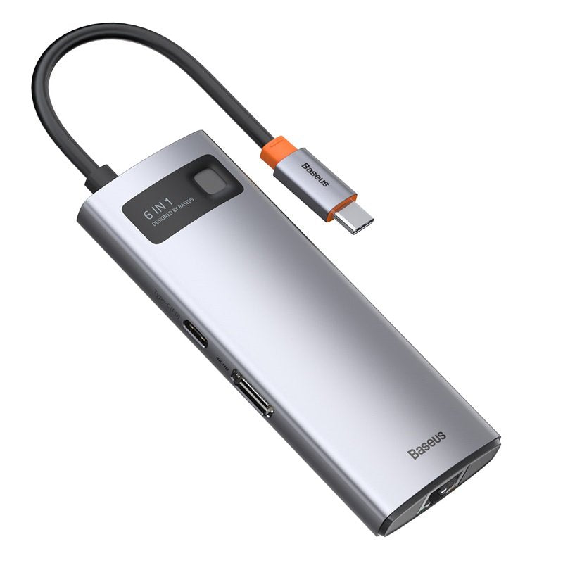 Hub 6w1 Baseus Metal Gleam Series, Usb-C Do 3x Usb 3.0 + Hdmi + Usb-C Pd + Ethernet Rj45