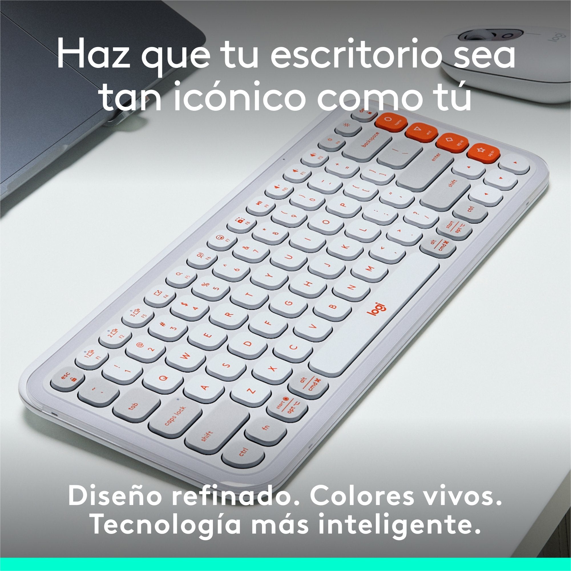 Teclado Esoañol Logitech Pop Icon Keys Inalámbrico Bluetooth Le Qwerty Español Blanco Apagado Naranja