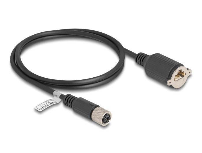 Delock M12 Cable X-Kodiert 8 Pin Hembra A Rj45 Hembra Cat.6a S/Ftp 1 M Negro