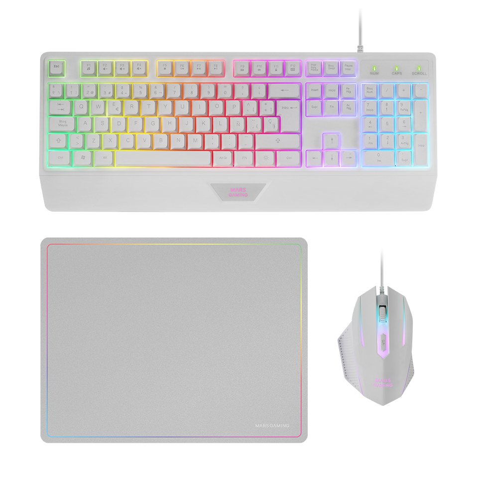 Mars Gaming Mcp124 Combo Gaming 3en1 - Teclado H-Mech Rgb - Raton Rgb Switches Huano - Alfombrilla Nanotextil Rainbow -