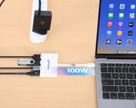 Manhattan 3-Port Usb 3.0 Typ-C Hub Con Pd Port 3x Usb-A Blanco