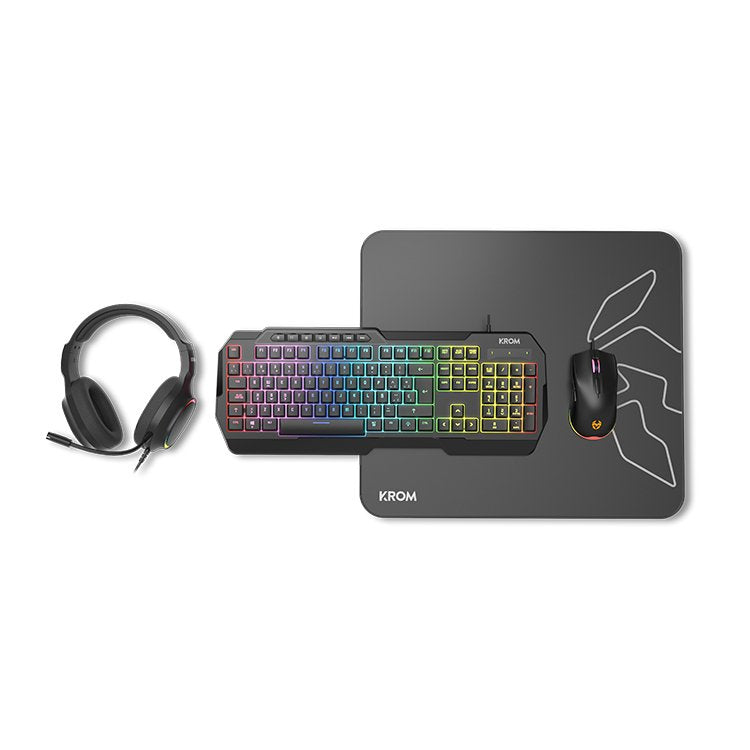 Krom Kenta Pc Combo Gaming 4 En 1 Rgb Negro