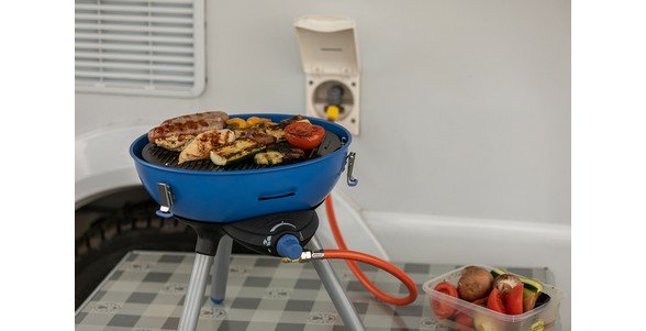 Campingaz Party Grill 400 Caravan Connect Cocina De Gas, Parrilla De Gas Negro/Azul, 30mbar, Con Conexión Para Caravana, Modelo 2023