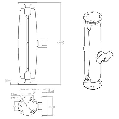 Unpkd. Ram Mnt. W/2 2 1/2" Bases & D Arm