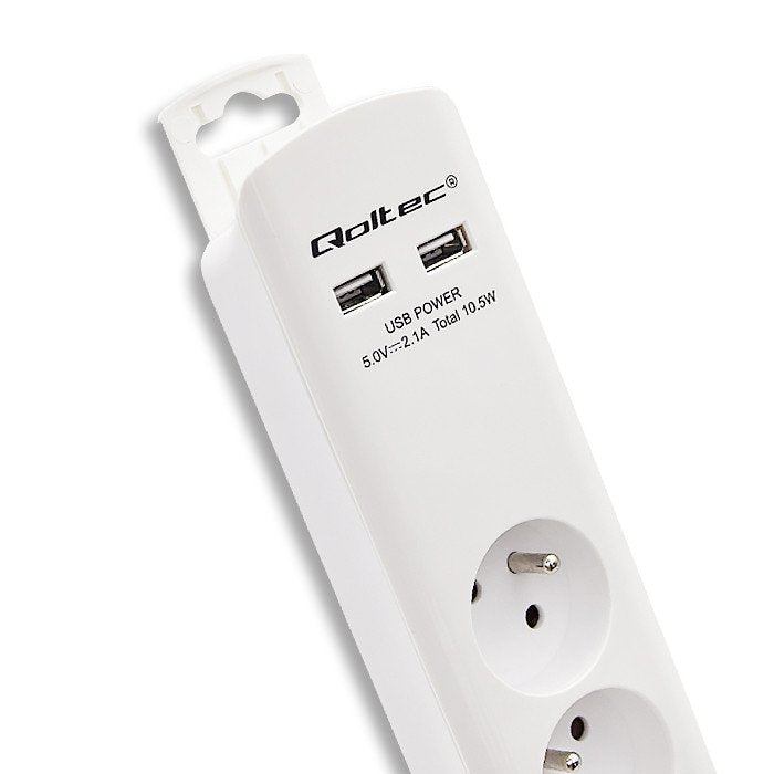 Qoltec 50282 Surge Protector 4 Sockets 2 X Usb 1.8m White