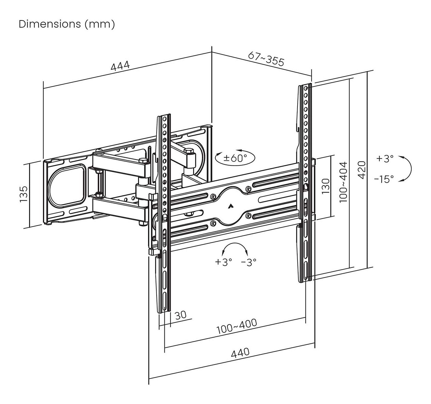 Aisens Soporte Eco Giratorio, Inclinable Y Nivelable Para Monitor/Tv 40kg De 32-70, Negro