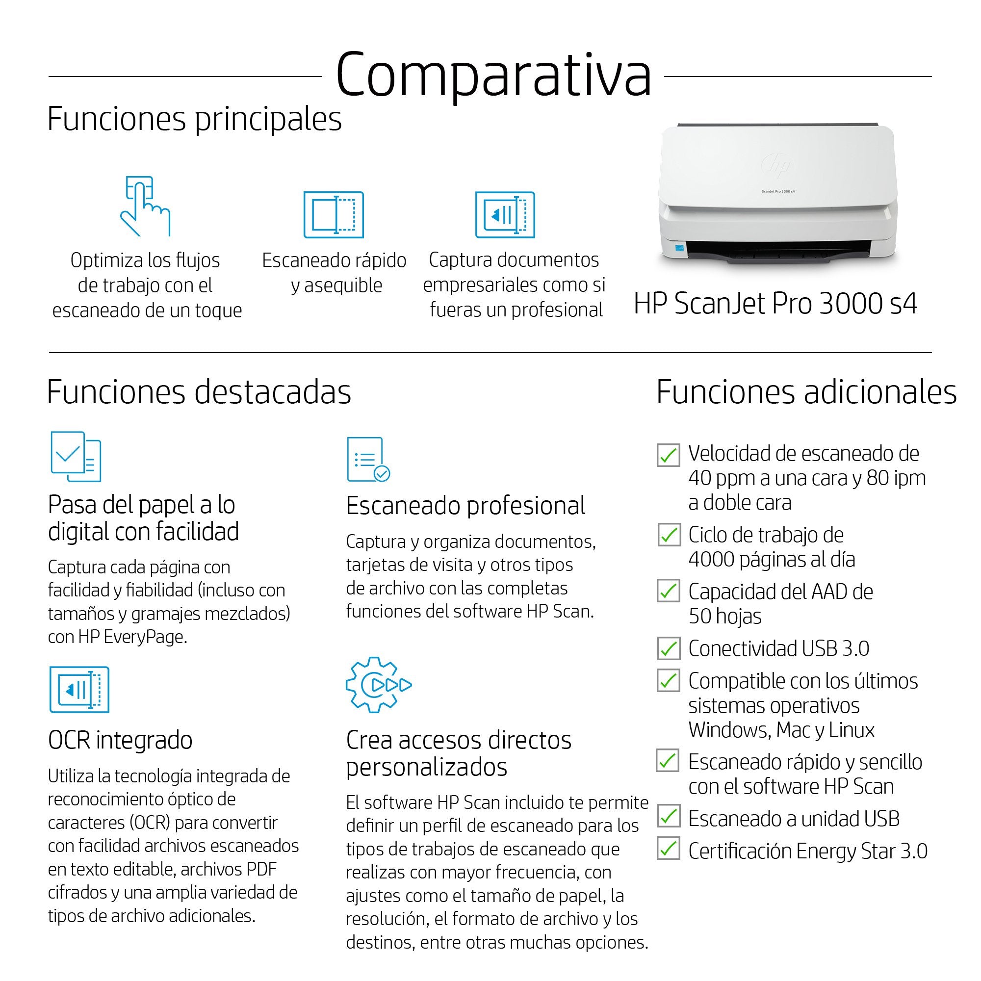 EAN 0193808948619 - HP ScanJet Pro 3000 s4 Escáner alimentado con hojas 600 x 600 DPI A4 Negro, Blanco imagen 3