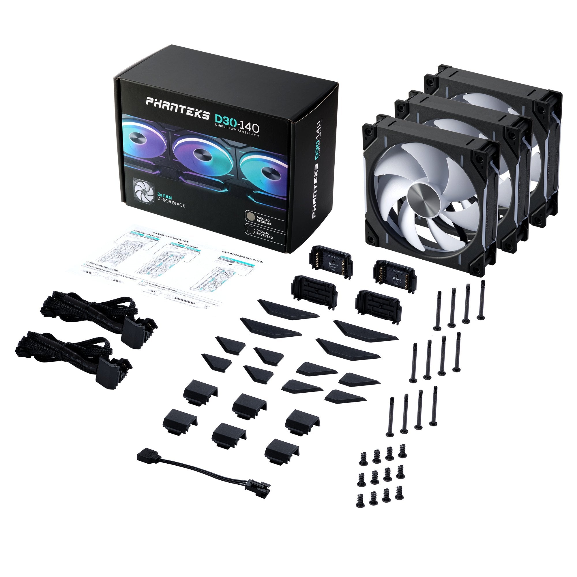 Ventilador Pc Phanteks D30 140mm Drgb Pwm Triple Fan Pack - Black